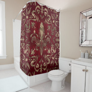 Rideaux De Douche Fleur de lis rouge et or