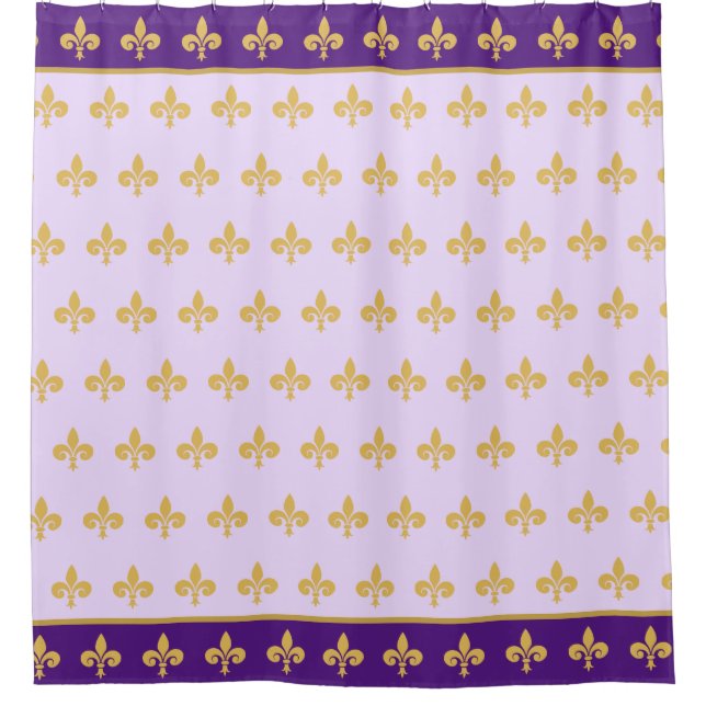 Rideaux De Douche Fleur de lis royale, fleurs de lys dorées sur viol (Devant)