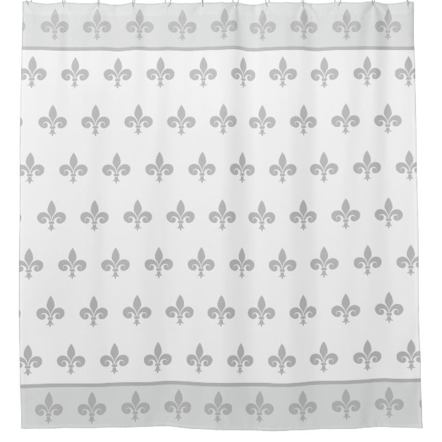 Rideaux De Douche Fleur de lis royale, fleurs de lys sur gris clair (Devant)