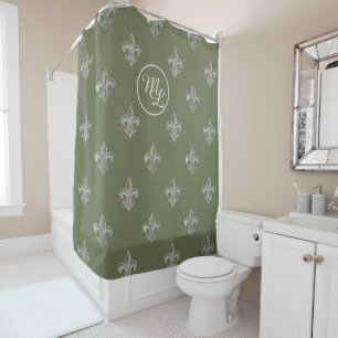Rideaux De Douche Fleur de Lis vert olive Prépa sur mesure