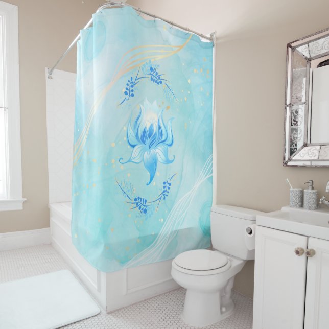 Rideaux De Douche Fleur de Lotus sarcelle Azure Bloom (En situation)
