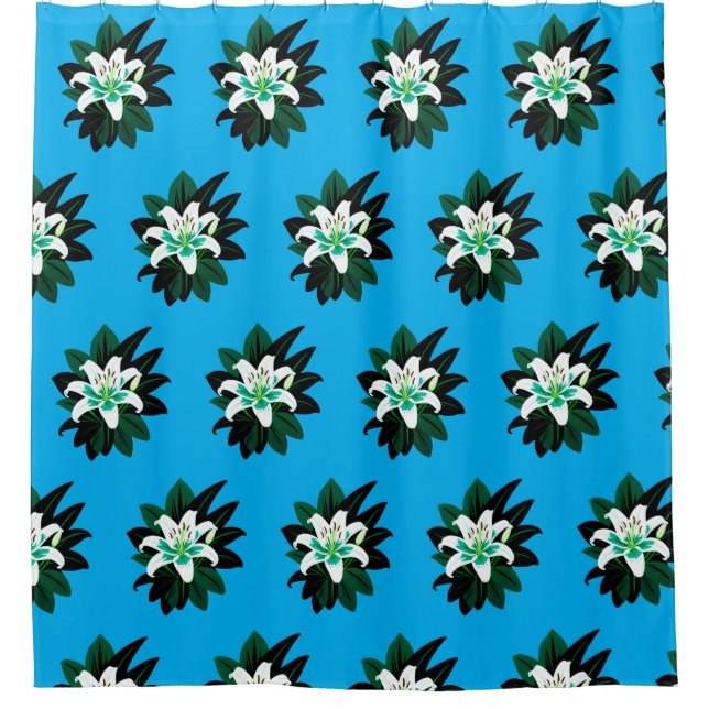 Rideaux De Douche Fleur de lys blanche avec feuilles vert foncé (Devant)