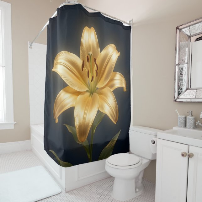 Rideaux De Douche Fleur de lys dorée lumineuse (En situation)