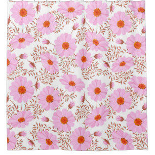 Rideaux De Douche Fleur de marguerite rose vintage sur blanc