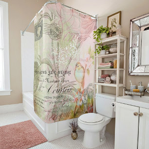 Rideaux De Douche fleur de oiseau rose vintage
