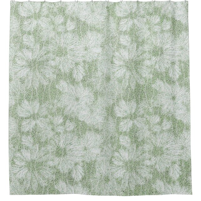Rideaux De Douche Fleur de Pâquerette Veloutée Vert Citron (Devant)