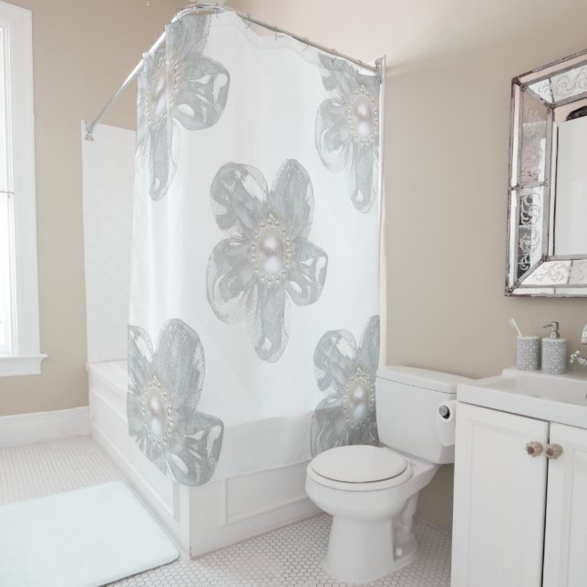 Rideaux De Douche Fleur de tulle blanche (En situation)