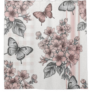 Rideaux De Douche Fleur d'Élégant Papillon (1)