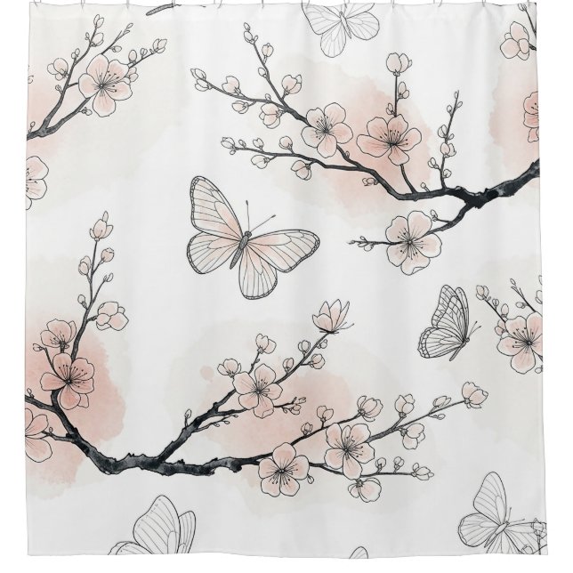 Rideaux De Douche Fleur d'Élégant Papillon (10) (Devant)