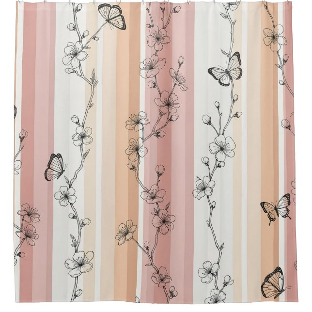 Rideaux De Douche Fleur d'Élégant Papillon (11) (Devant)