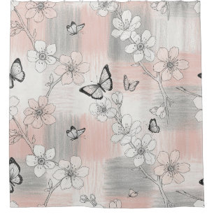 Rideaux De Douche Fleur d'Élégant Papillon (3)