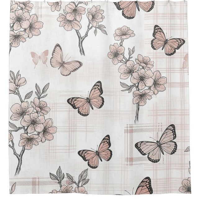 Rideaux De Douche Fleur d'Élégant Papillon (4) (Devant)