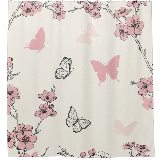 Rideaux De Douche Fleur d'Élégant Papillon (6) (Devant)