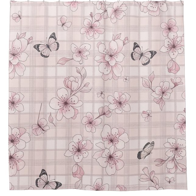 Rideaux De Douche Fleur d'Élégant Papillon (7) (Devant)