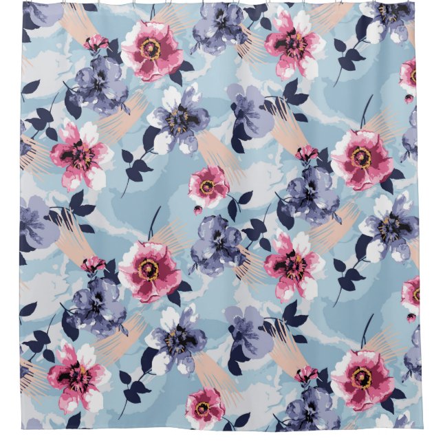 Rideaux De Douche fleur design motif textile illustration, arrière (Devant)