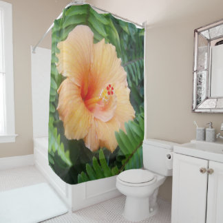 Rideaux De Douche Fleur d'Hibiscus orange avec des fougères