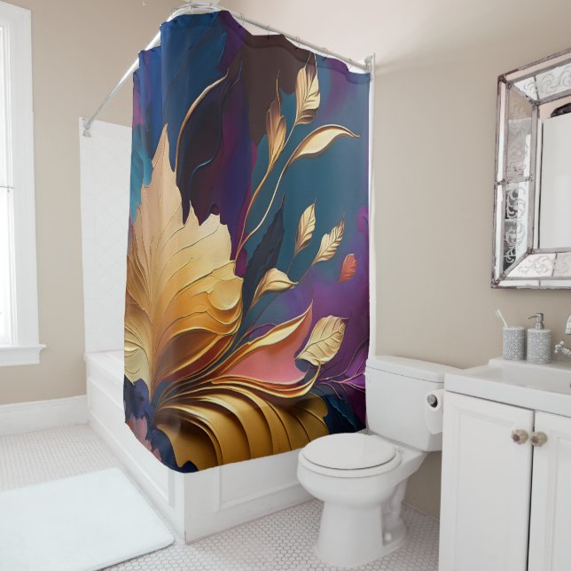 Rideaux De Douche Fleur dorée – Composition florale abstraite (En situation)