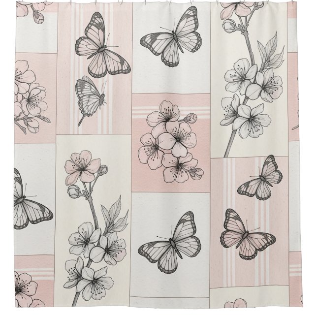 Rideaux De Douche Fleur Élégante de Papillon (5) (Devant)