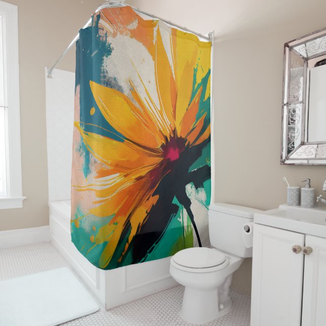 Rideaux De Douche Fleur énigmatique – Une danse de couleur et de mou (En situation)