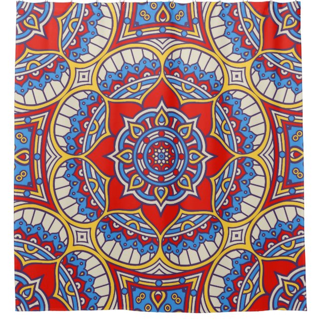 Rideaux De Douche Fleur ethnique, motif bohème sans soudure. (Devant)