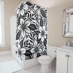 Rideaux De Douche Fleur florale moderne audacieuse noir et blanc