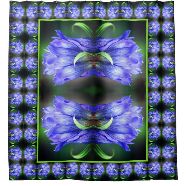 Rideaux De Douche Fleur Gentienne Bleue Art Abstrait (Devant)