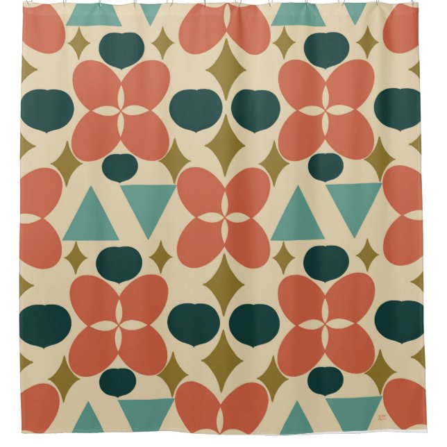 Rideaux De Douche Fleur moderne du milieu du siècle Diamant Jaune (Devant)