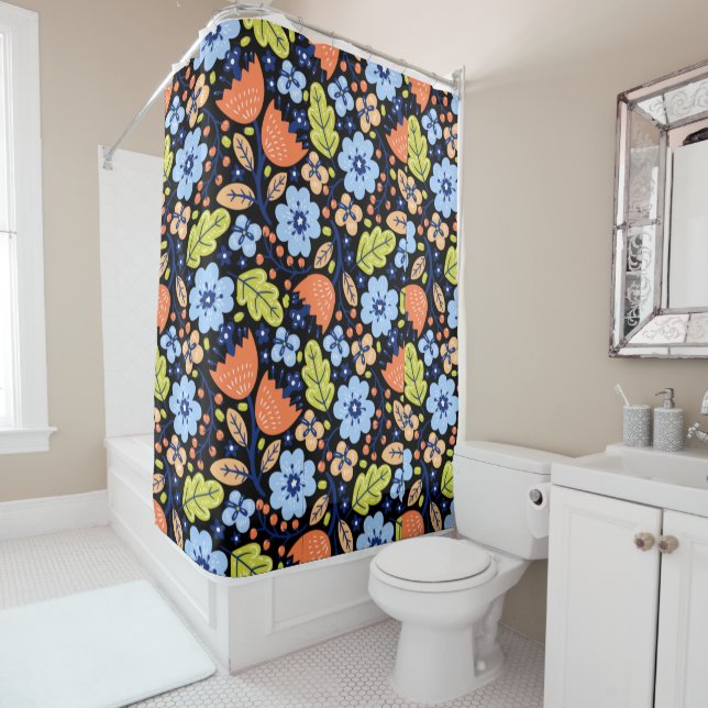 Rideaux De Douche Fleur motif coloré brillant (En situation)