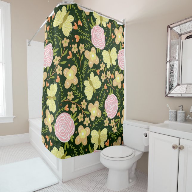 Rideaux De Douche Fleur papillon (En situation)