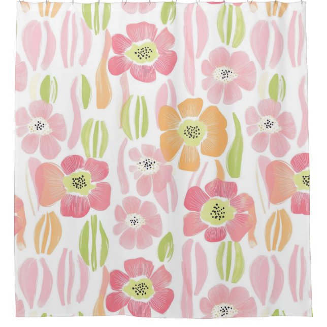 Rideaux De Douche Fleur pastel rétro (1) (Devant)