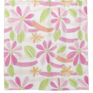 Rideaux De Douche Fleur pastel rétro (2)