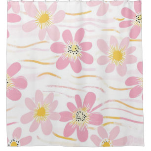 Rideaux De Douche Fleur pastel rétro (4)