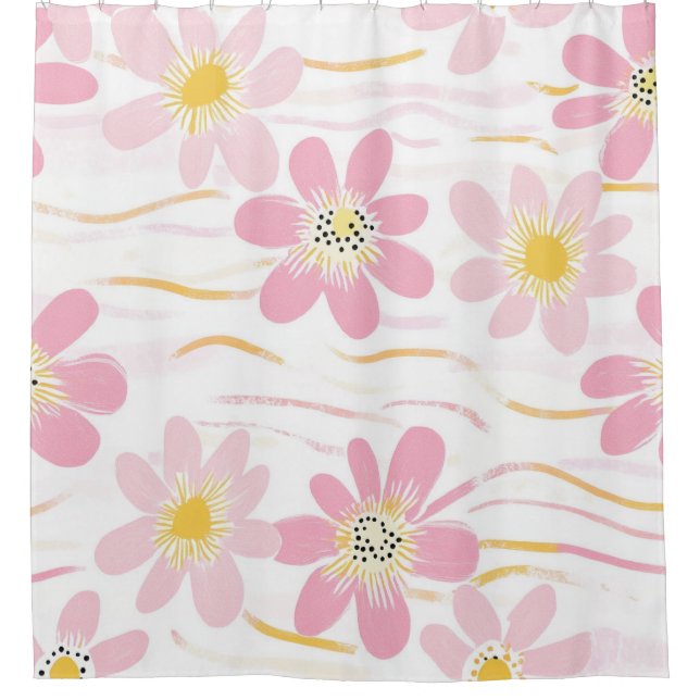 Rideaux De Douche Fleur pastel rétro (4) (Devant)