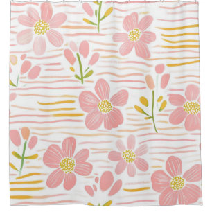 Rideaux De Douche Fleur pastel rétro (6)