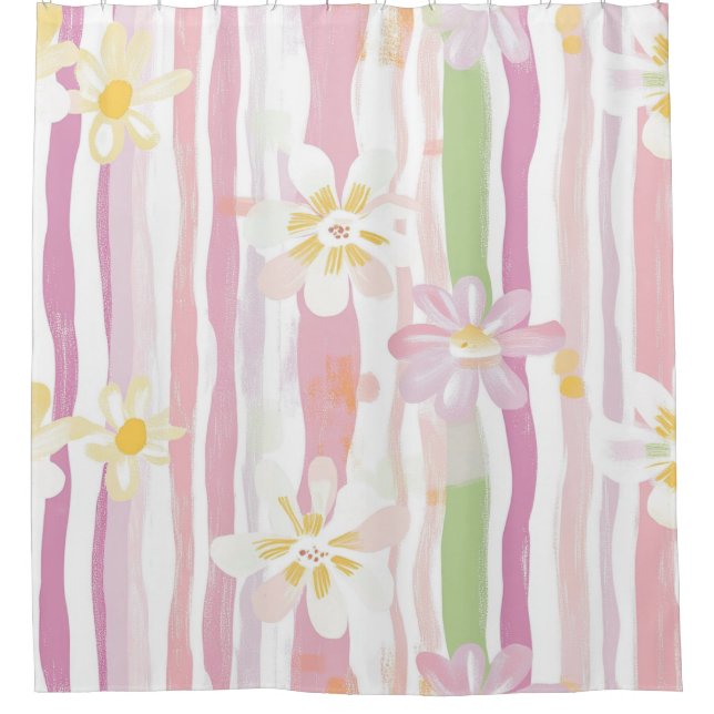Rideaux De Douche Fleur pastel rétro (9) (Devant)
