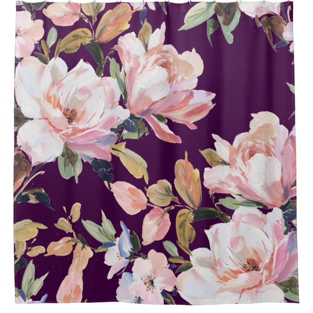 Rideaux De Douche Fleur peinte à la main, florale, aquarelle, art, v (Devant)