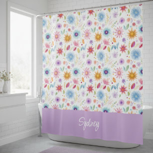 Rideaux De Douche Fleur personnalisée bleu violet rose Boho