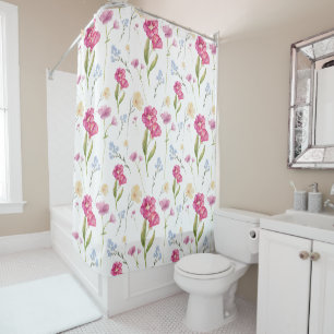Rideaux De Douche Fleur rose aquarelle fleur sauvage
