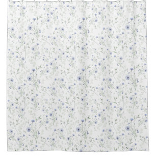 Rideaux De Douche Fleur sauvage aquarelle bleu sauge