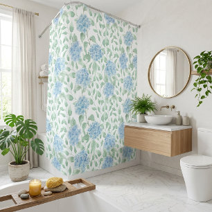 Rideaux De Douche Fleur sauvage aquarelle bleu vert