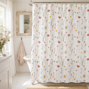 Rideaux De Douche Fleur sauvage aquarelle rose poussiéreux