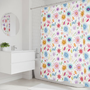 Rideaux De Douche Fleur Sauvage Bleu Violet Rose