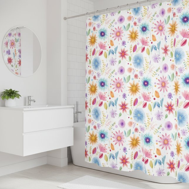 Rideaux De Douche Fleur Sauvage Bleu Violet Rose (Créateur téléchargé)