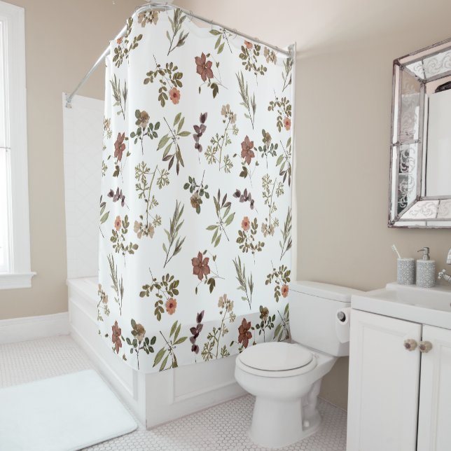 Rideaux De Douche Fleur sauvage de Bourgogne verte (En situation)