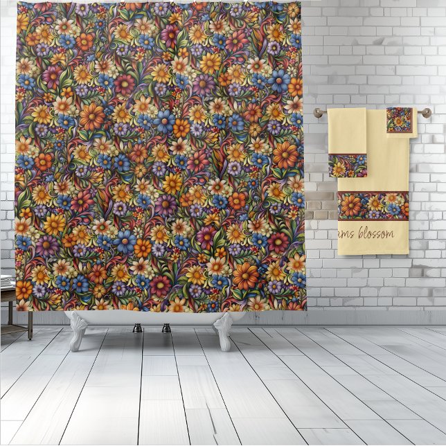 Rideaux De Douche Fleur sauvage Whimsy (Wildflower Whimsy shower curtain and towel set)