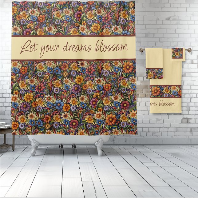 Rideaux De Douche Fleur sauvage Whimsy laisse s'épanouir vos rêves (Let your dreams blossom.  Wildflower Whimsy shower curtain and matching towel set.)