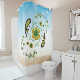 Rideaux De Douche Fleur Taiji verte jaune Art