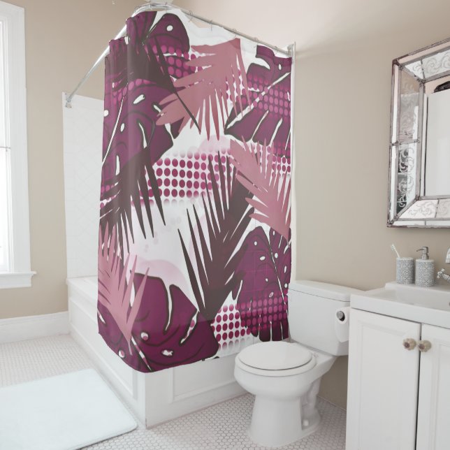 Rideaux De Douche Fleur tropicale botanique abstraite (En situation)