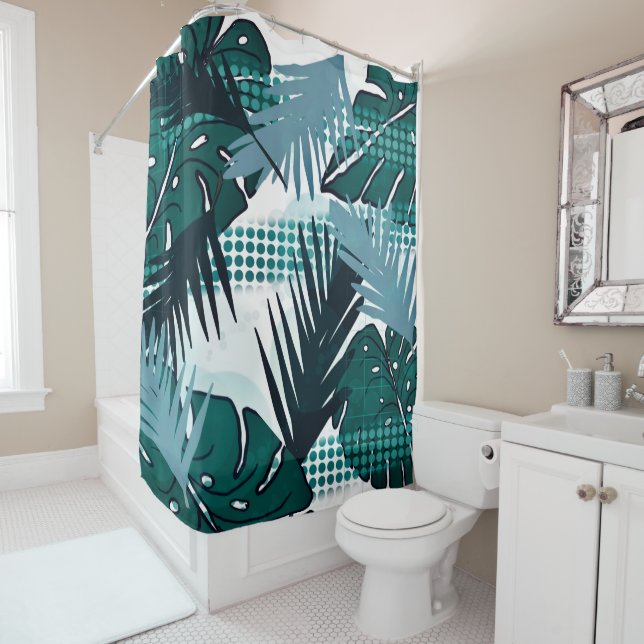 Rideaux De Douche Fleur tropicale botanique abstraite (En situation)