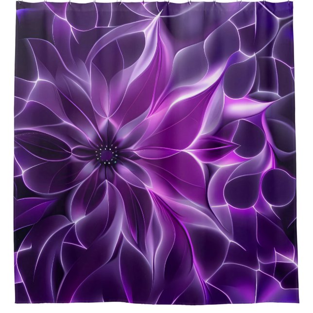 Rideaux De Douche Fleur violette profonde fractale hypnotique (Devant)